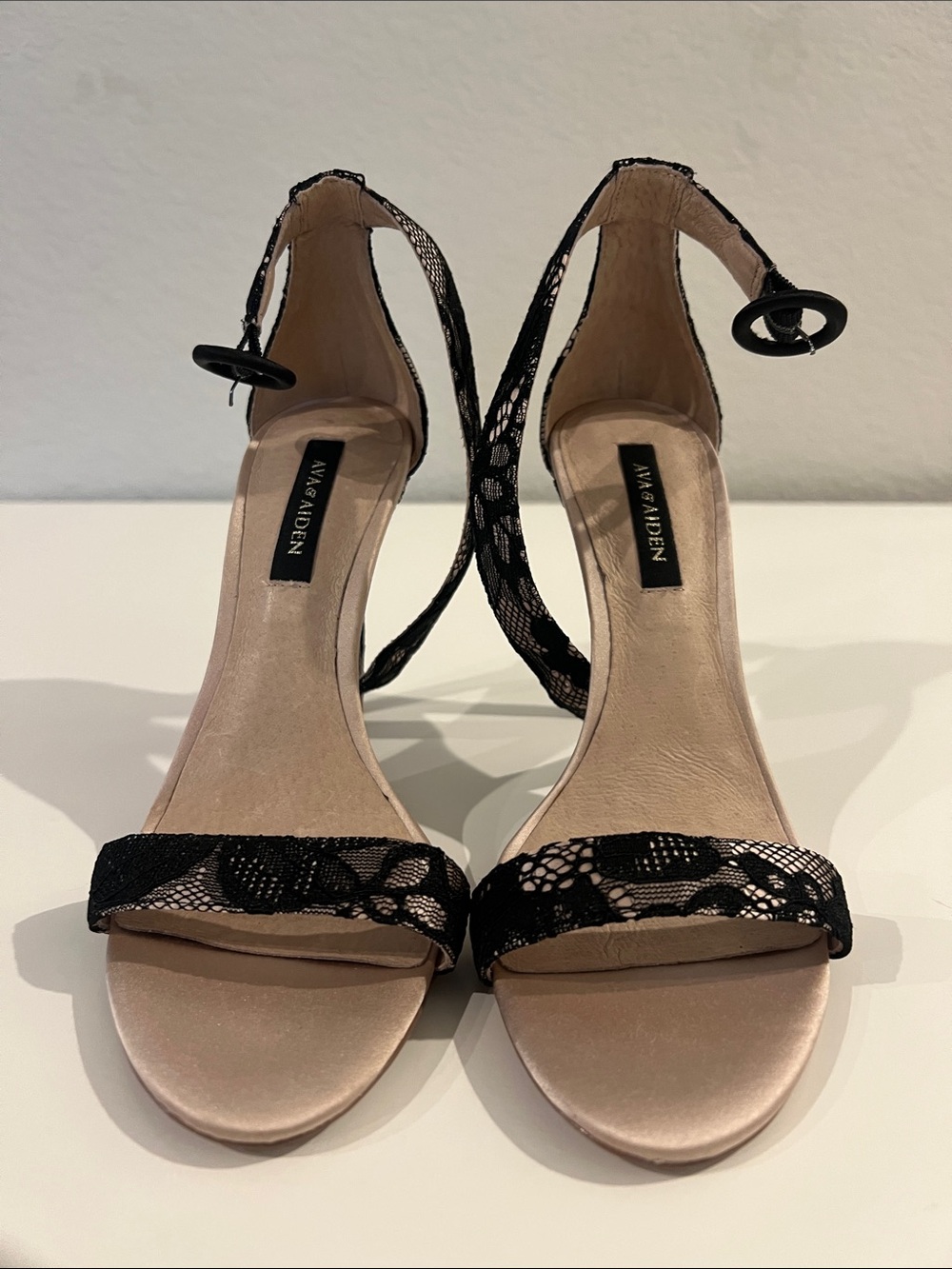 Ava & Aiden Black Lace Open-Strap Evening Heels